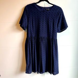 Navy Blue Flower Eyelet Sundress w/ Sleeves
